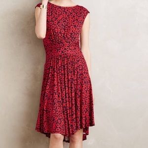 Anthropologie Moulinette Soeurs Capped Sleeve Cotton Knit Red Floral Dress